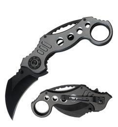 8" Military Grey Karambit Claw Spring Assisted Folding Open Pocket Knife