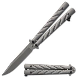 5.25" Closed Length Grey Vortex Balisong Butterfly Flipper Knife