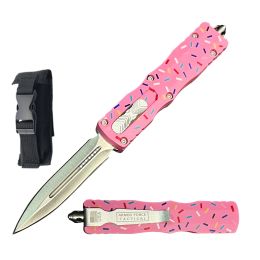 7" Pink Sprinkles Stalker Automatic Dual Action Out The Front Knife