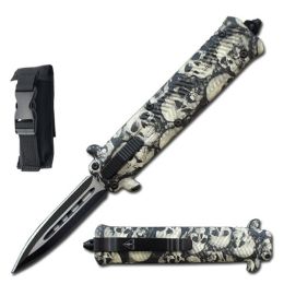 7" Skull Handle Stiletto Style OTF Knife