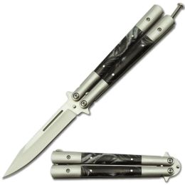 Tactical Balisong Butterfly Knife Black Pearl Handles