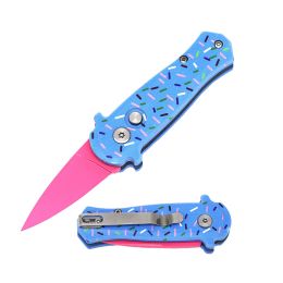 3.25" Closed Blue Sprinkles CNC Aluminum Handle Mini Auto Switch Blade Knife