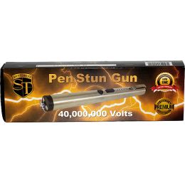 40,000,000 Volts Pen Stun Gun with battery meter and pocket clip Silver