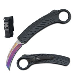 Rainbow Finish Blade Tactical Auto Karambit Dual Action OTF Knife