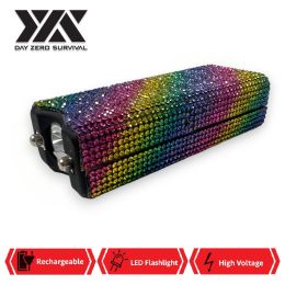 Rainbow Rain Rhinestone DZS Rechargeable Self Defense Mini Bling Stun Gun