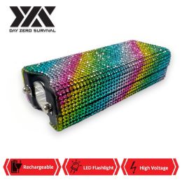 Rainbow Diagonals Rhinestone DZS Rechargeable Self Defense Mini Bling Stun Gun