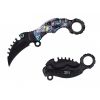 Blue Skull Karambit Reverse Sawblade Spring Assist Folding Pocket Knife