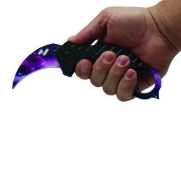 Karambit 5.25" Knife (Title: Purple Galaxy / Silver Handle)